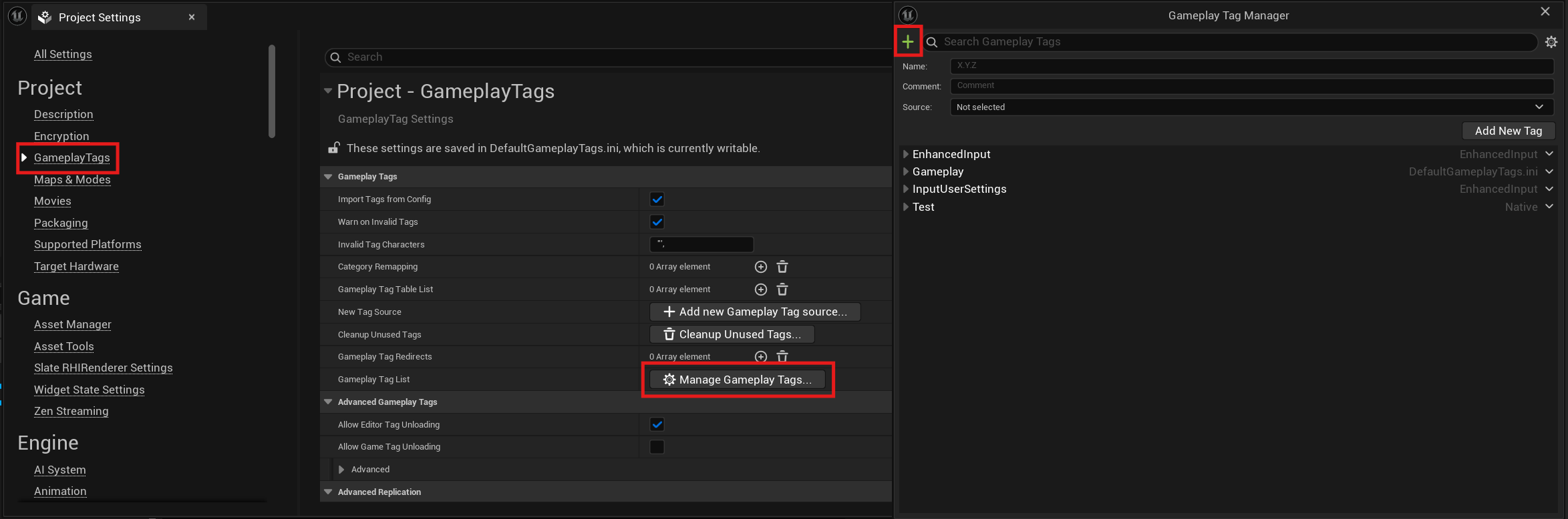 Gameplay Tags Settings